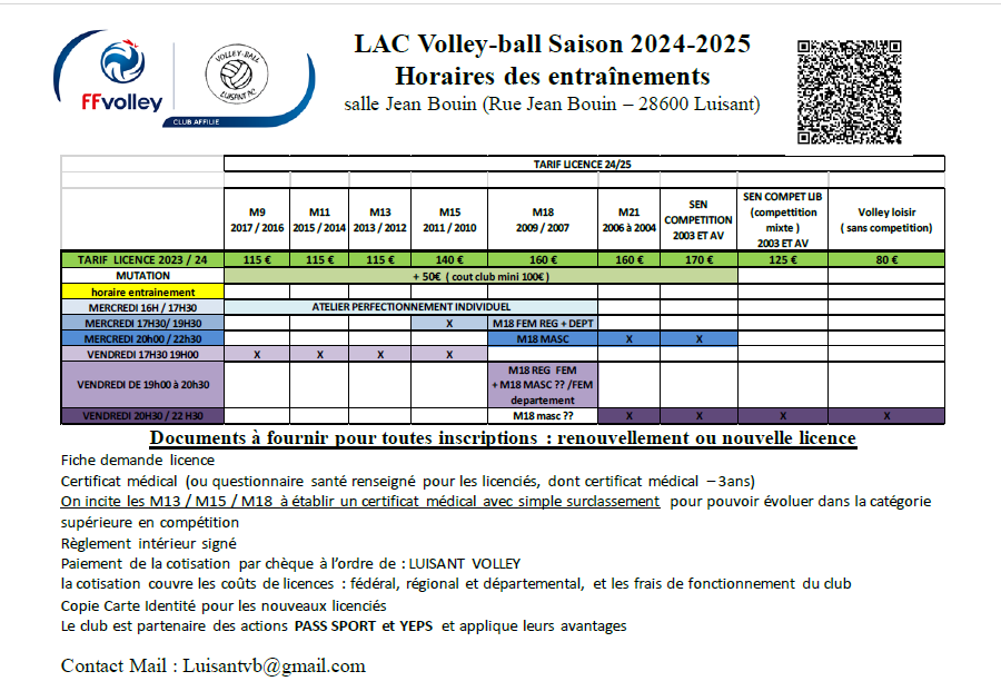 Fiche horaire et cout 2024 25